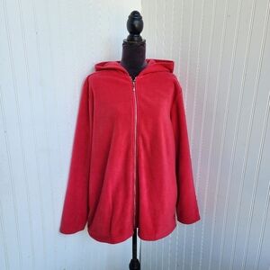 Quacker Factory Jacket Rhinestone Zip Hooded Fleece Red Pink Soft Lightweight XL